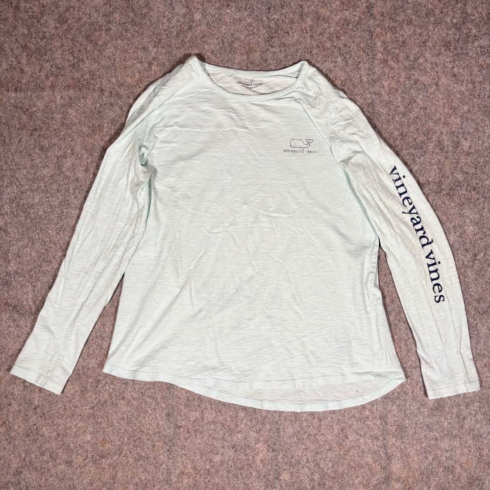 Vineyard Vines Long Sleeve Shirt Womens L‎ Mint Green Slub Whale PIMA Cotton Tee